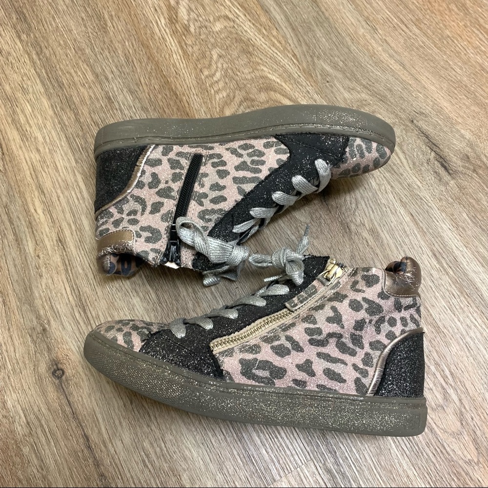 Girls Steve Madden Glitter Pink Black Ankle Sneakers Side Zipper Size 4